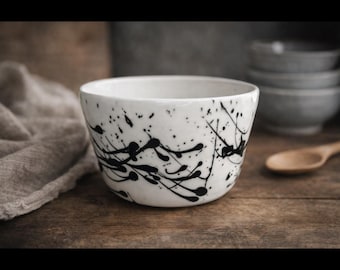 Handmade Ramen Bowl | Ceramic Noodle Bowl | Japanese Style Soup Bowl | Unique Pottery Bowl | Black Splatter Bowl | Kitchen Decor