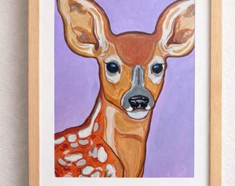 Whimsical Deer Wall Art Print | 8x10 Fawn Painting | Cute Woodland Animal Art | Nursery Decor | Nature Wall Art Gift