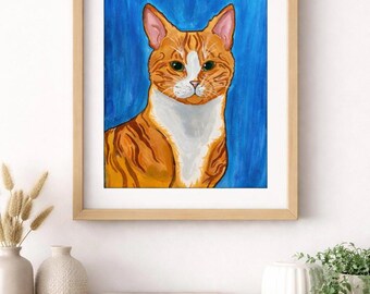 Tabby Cat Art Print | Gouache Painting on Archival Paper (8x10)