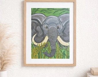 African Elephant Art Print | Gouache Painting on Archival Paper (8x10)
