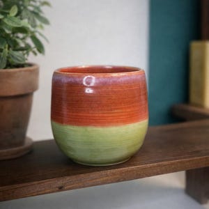 Handmade Ceramic Planter | Red & Green Glazed Pottery | Stoneware Succulent Pot | Rustic Modern Home Decor