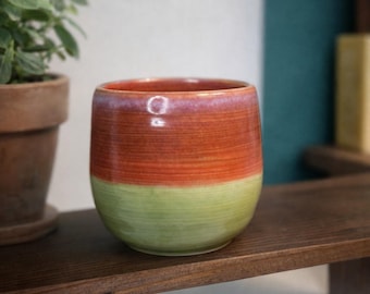 Handmade Ceramic Planter | Red & Green Glazed Pottery | Stoneware Succulent Pot | Rustic Modern Home Decor