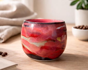 Handmade Ceramic Cup | Red Artisan Pottery Tumbler | One of a Kind Stoneware Coffee Mug | Modern Rustic Tea Cup | Unique Gift