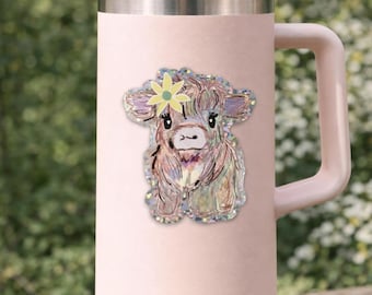 Sparkle Highland Cow Sticker | Farm Animal Cup Decal