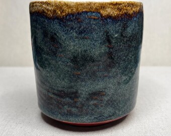 Handmade Stoneware Tumbler | Wheel Thrown Ceramic Cup | Blue Green Pottery Mug | Artisan Coffee Cup | Modern Tea Tumbler