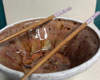 Handmade Ramen Bowl with Chopstick Rests |  Stoneware Ceramic Noodle Bowl | Wheel Thrown Pottery | Artisan Soup Bowl | Japanese Inspired|