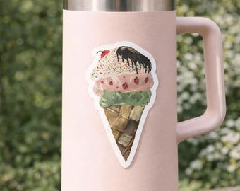 Ice Cream Cone Sticker | Cute Summer Vinyl Sticker | Waterproof Tumbler Decal | Stanley Cup Sticker | Laptop Water Bottle Sticker