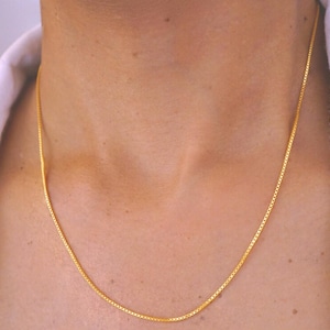 22K Solid Gold Box Chain Necklace: Dainty Fine Jewelry (17-18 inches) Unisex Gift