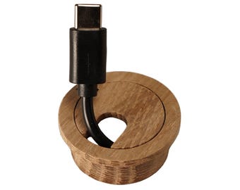 White Oak Wood Mini Desk Cable Grommet: 2 piece Style 1 1/4” Raw Unfinished