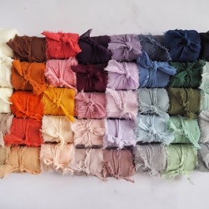Nastro di chiffon di lusso con bordo sfilacciato / 39 colori / 1 metro o 5 metri / tinto a mano