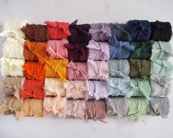 Luxury Chiffon Ribbon with Frayed Edge | 39 Colours | 1 Meter or 5 Meters | Hand Dyed