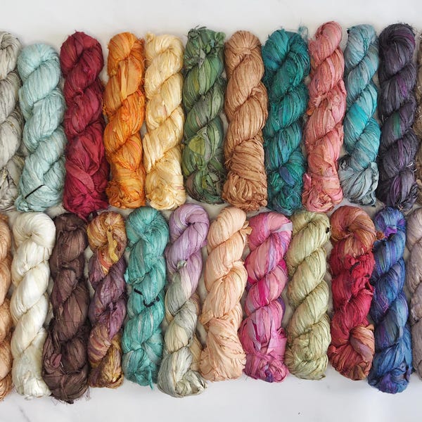 Recycled Sari Silk Ribbon: Handcrafted Fiber Art, Knitting, Weaving