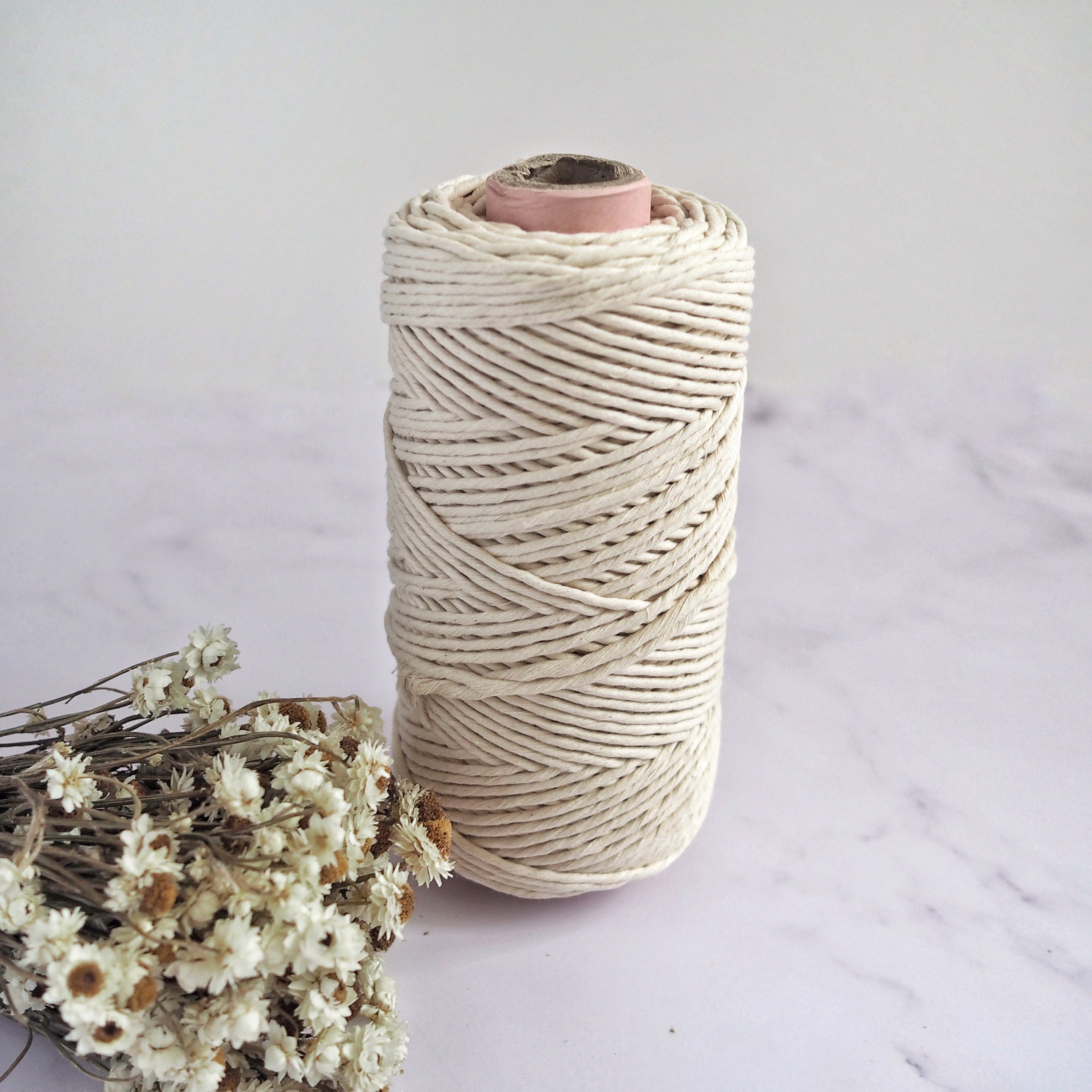 Natural Macrame String 3mm 1-ply Recycled Cotton Cord Weaving 