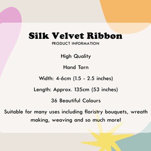 Silk Velvet Ribbon. High Quality, Hand Torn. Available in 32 Colours ...