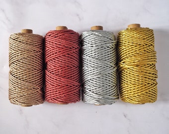 Metallic String 3mm. Macrame. 4 Colours available. Gold, Silver, Bronze, Red. Single Twist. Spool