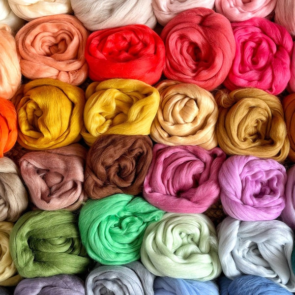 Merino Roving Wool Tops - 35 colours available. So soft! 19 microns. DHG. Spinning, weaving, felting and more!