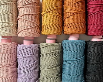 Cotton Twisted Rope. 4mm. Available in 10 colours and different lengths. Macrame projects and crafting. 3-Ply rope cord string
