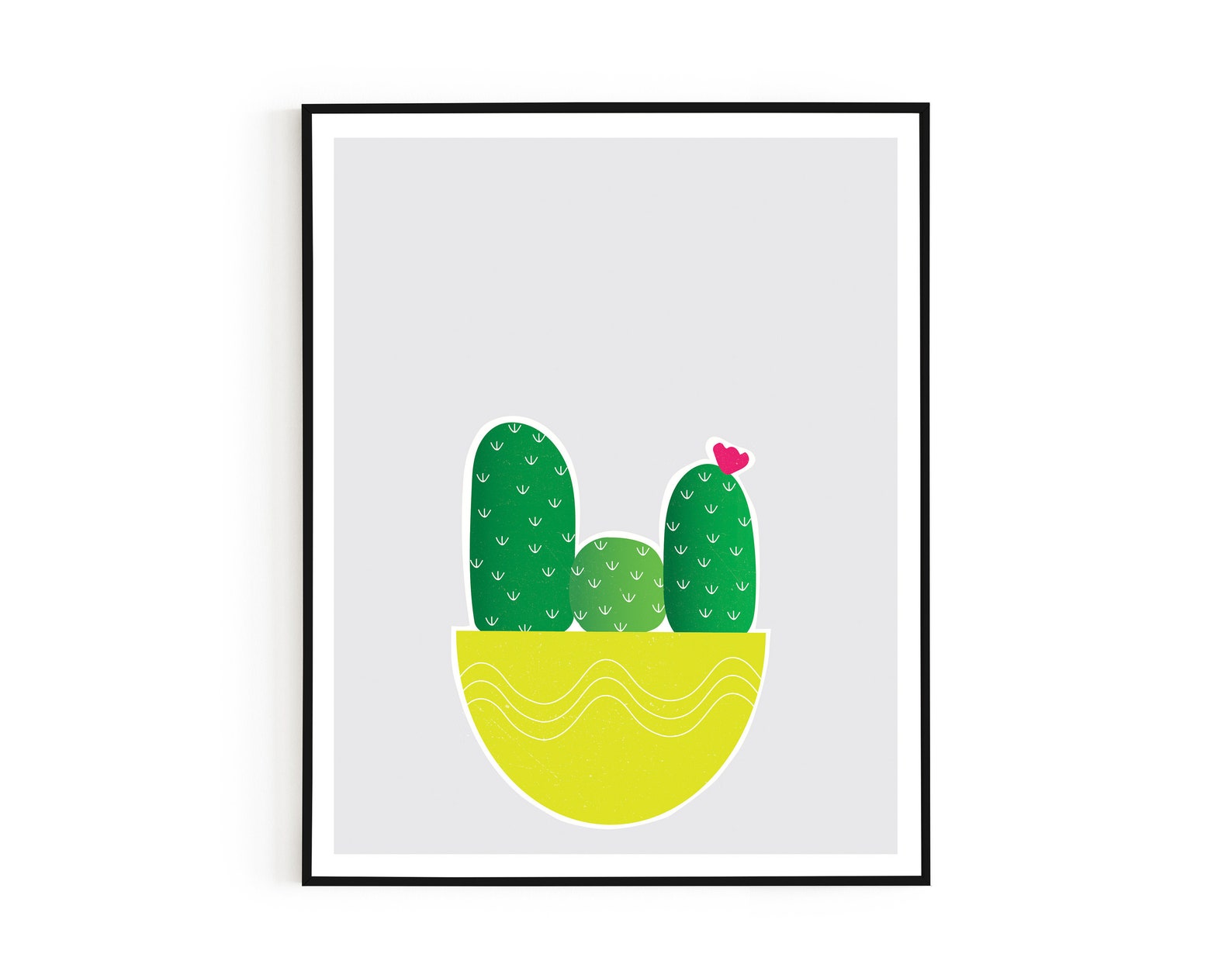 Printable Cactus Illustrated Wall Art, Cactus in a Lime Pot