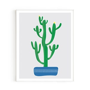 Printable Cactus Illustrated Wall Art, Cactus in a Blue Pot ...