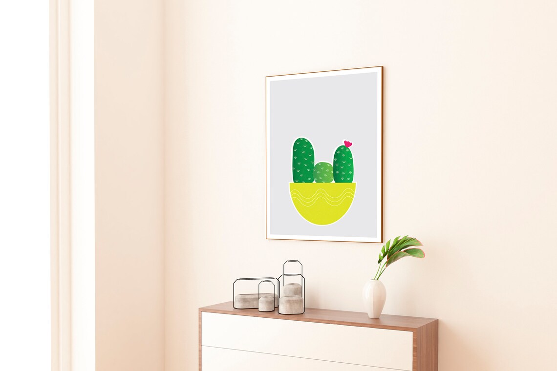 Printable Cactus Illustrated Wall Art, Cactus in a Lime Pot ...