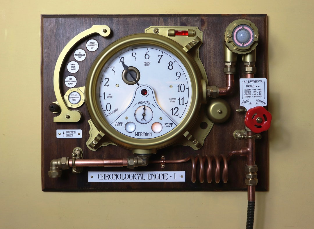 El reloj Steampunk en funcionamiento con motor cronológico