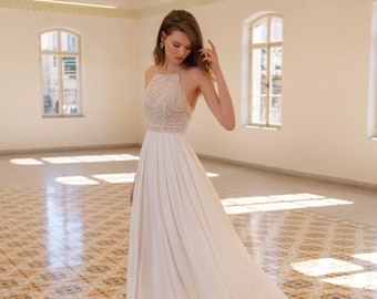boho halter wedding dress