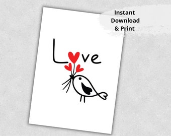 Printable Love Card, Anniversary Card, Valentines Day, Card for him or her, Instant Download, Card to print, Printable Envelope, Digital pdf