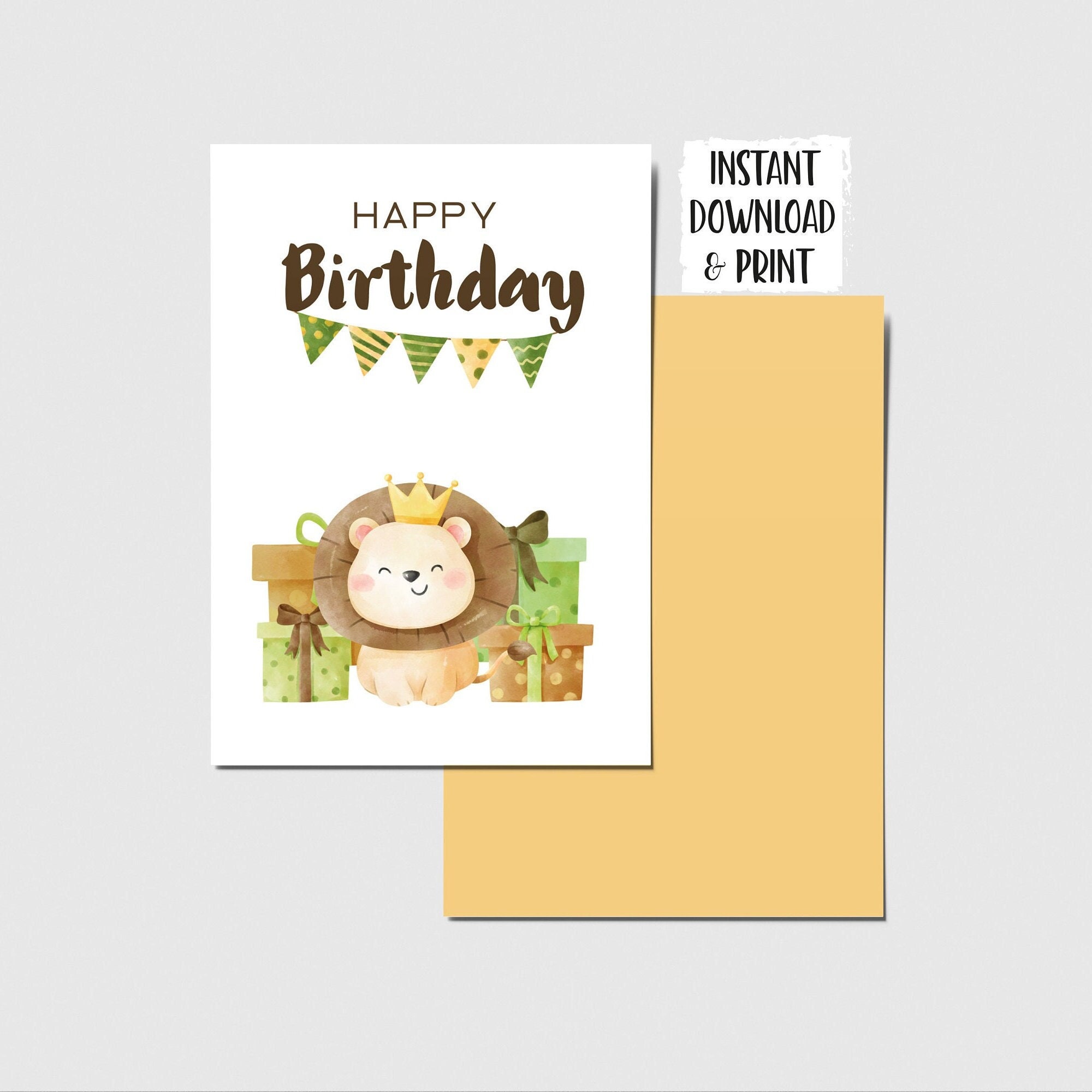 Printable Happy Birthday Card With Leon. Card Template. - Etsy Printable Happy Birthday Card With Leon. Card Template. - Etsy