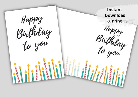 Printable Happy Birthday Card With Candles. Card Template. - Etsy