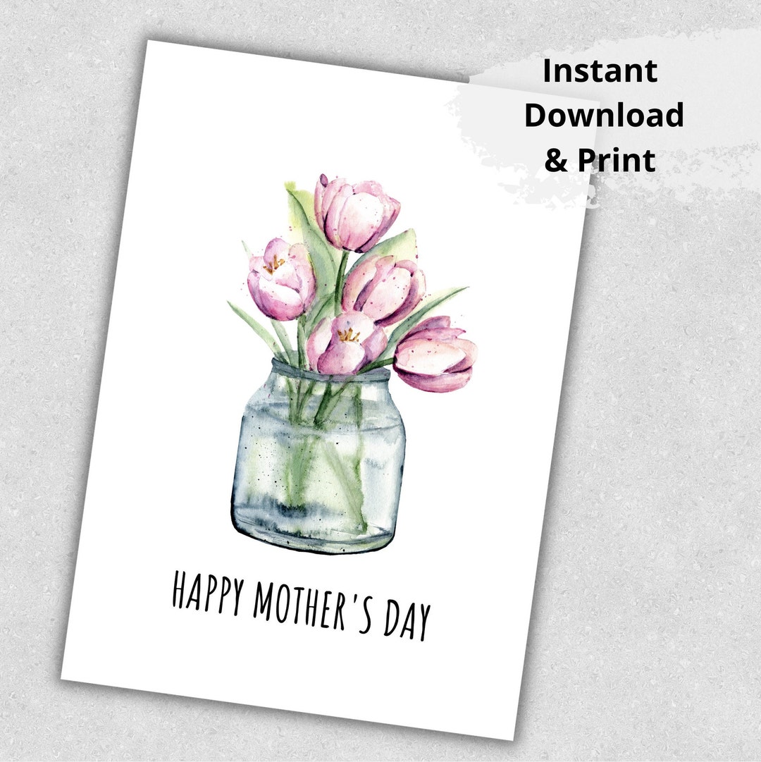 Printable Mother's Day Card, Tulips Card, Tulips Purple Pink Card ...