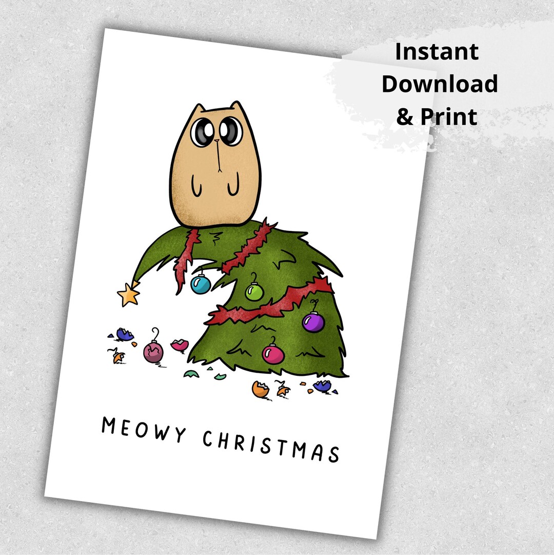 Printable Meowy Christmas Card Funny Christmas Card Cat - Etsy