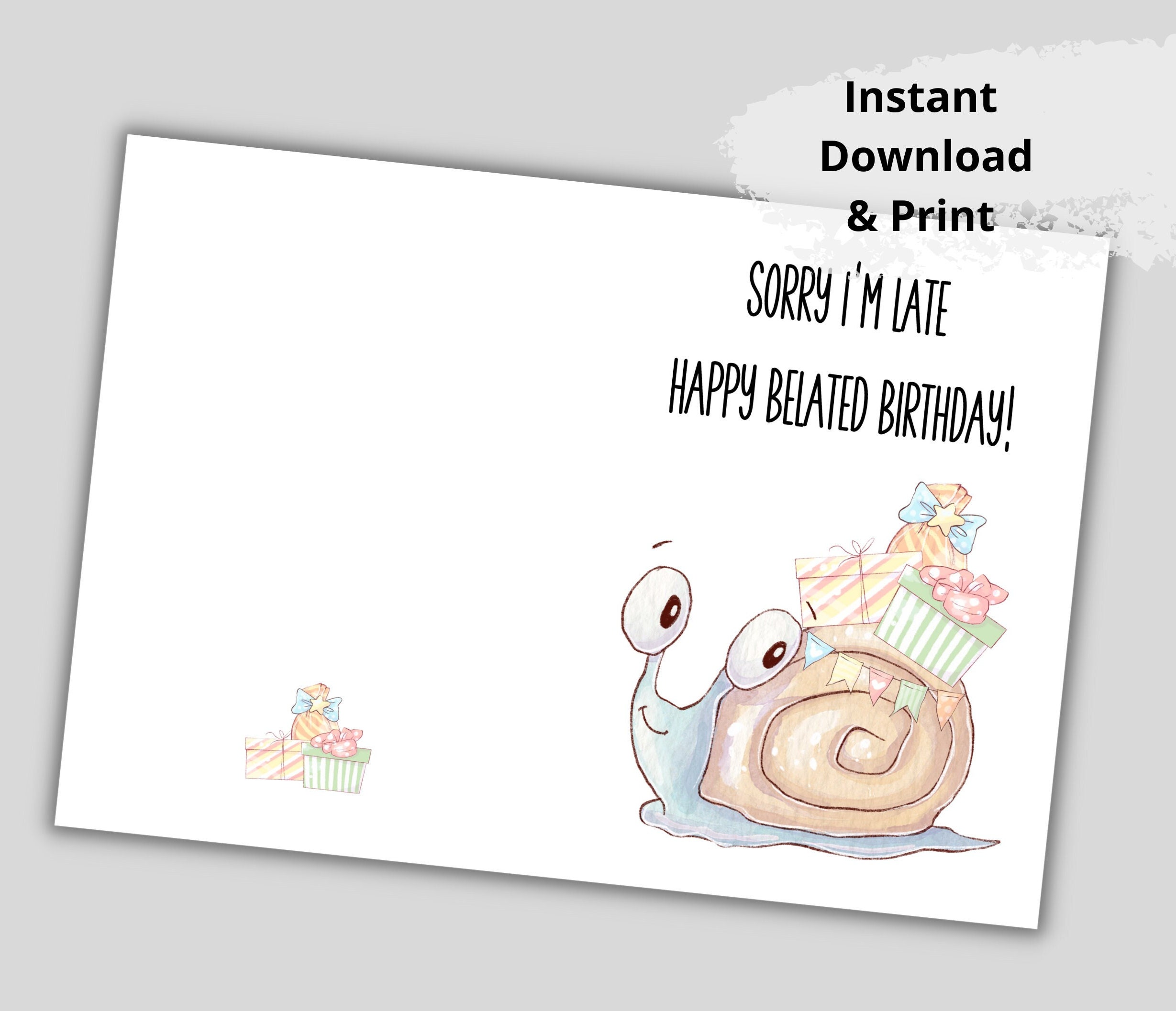 Printable Belated Birthday Card Card Template With Snail - Etsy