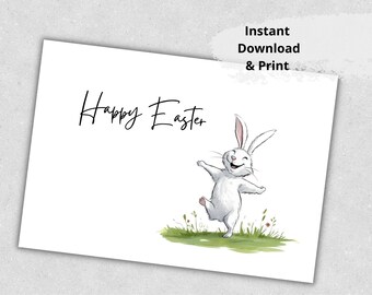 Printable Happy Easter Card, Easter Bunny Card, Watercolor Easter Card, Easter Note Cards, Instant Download, Card to print, Digital pdf