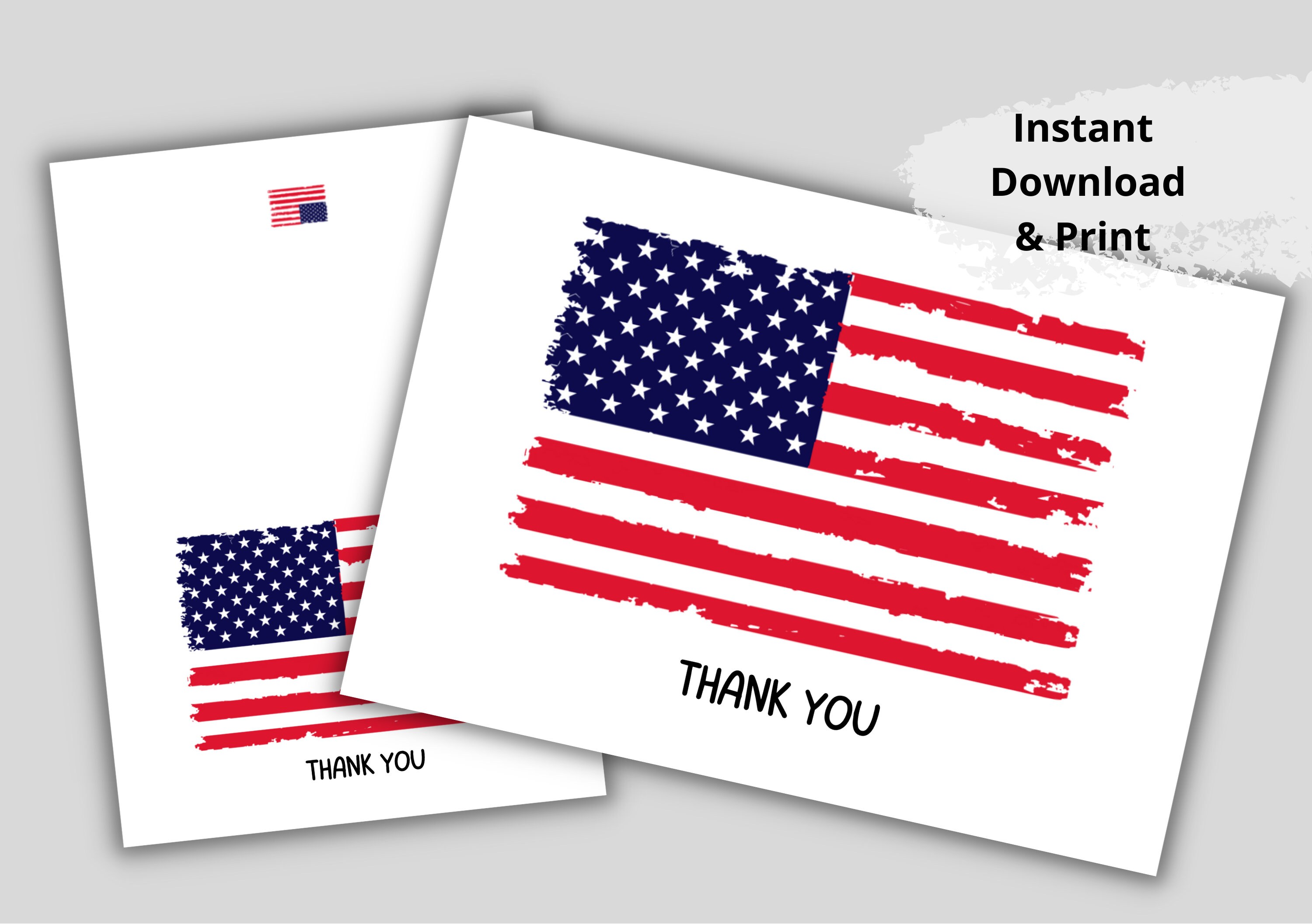 Printable Thank You Card With American Flag, Card Template, Instant