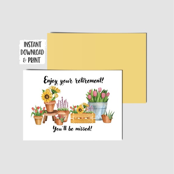 Printable Flower Retirement Card. Enjoy Your Retirement Etsy
