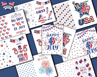 Set of 7 PRINTABLE 4th of July Cards. Independence Day Greeting Cards. Happy First 4th of July Card. Digital Download. Instant Download