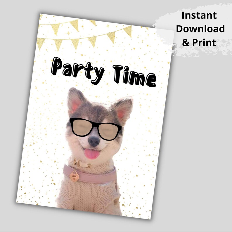 Printable Party Time Cards Dog Birthday Card Doggy Card Etsy