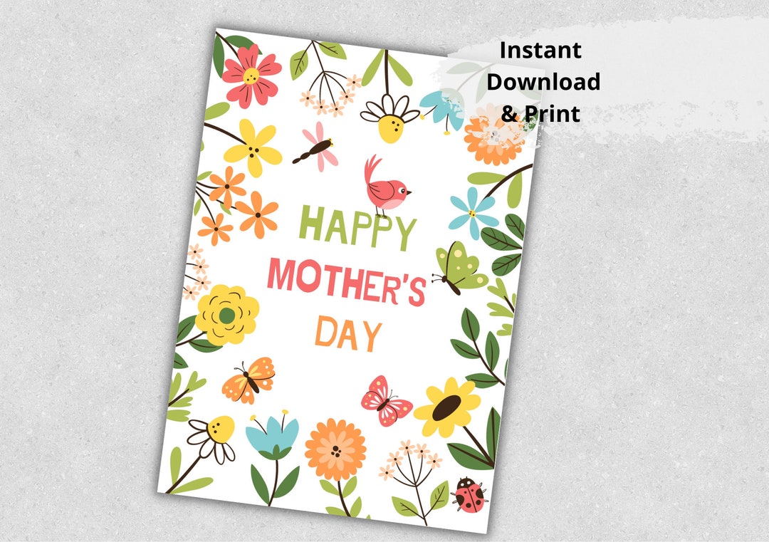 Printable Happy Mothers Day Card, Floral Mum Card, Mothering Sunday ...