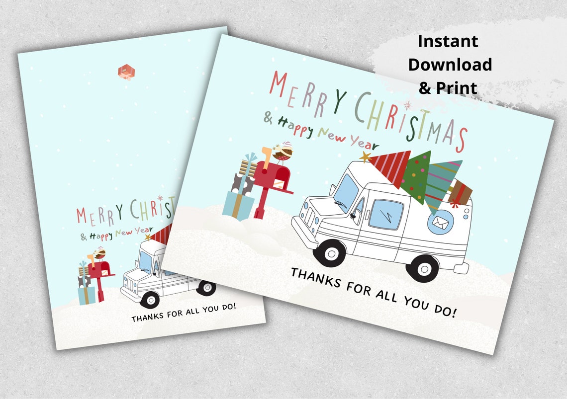 Printable Mailman Thank You Card, Christmas Gift for Mail Carrier ...