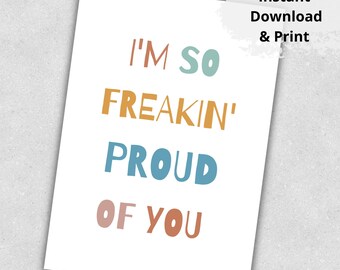 Printable Graduation Card, So Proud of You Card, Congrats Card, Friend Card, Card for New Job, Instant Download, Card to print, Digital pdf