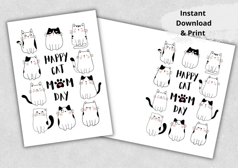 Printable Happy Cat Mom Day Card, Mothers Day Card, Cute Cat Card, Cat ...