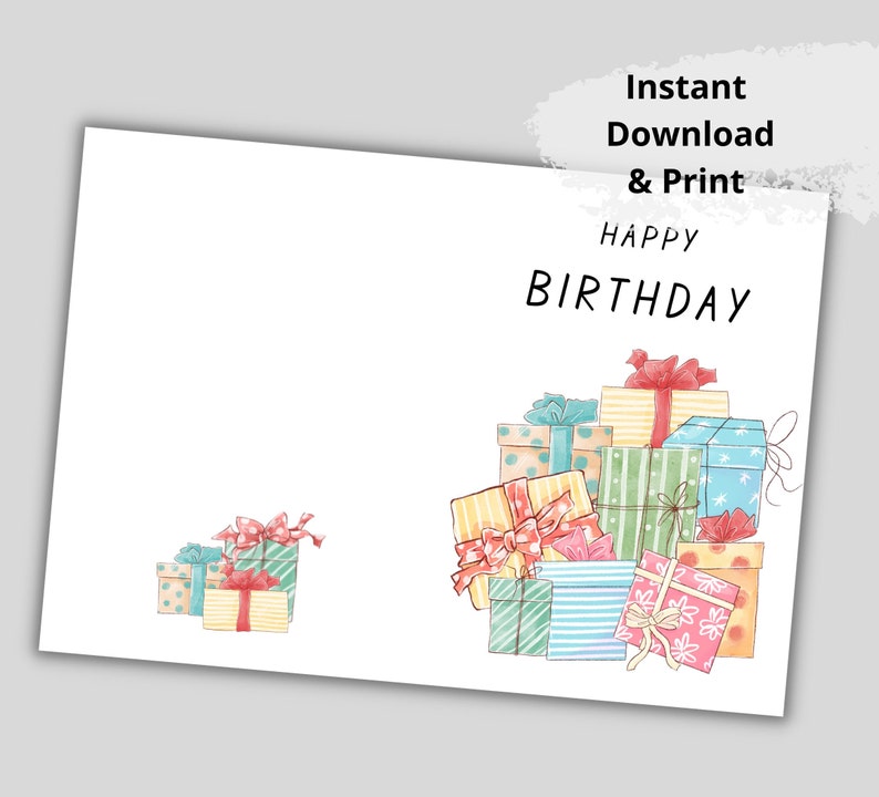 Printable Happy Birthday Card With Gifts. Card Template. Card to Print ...