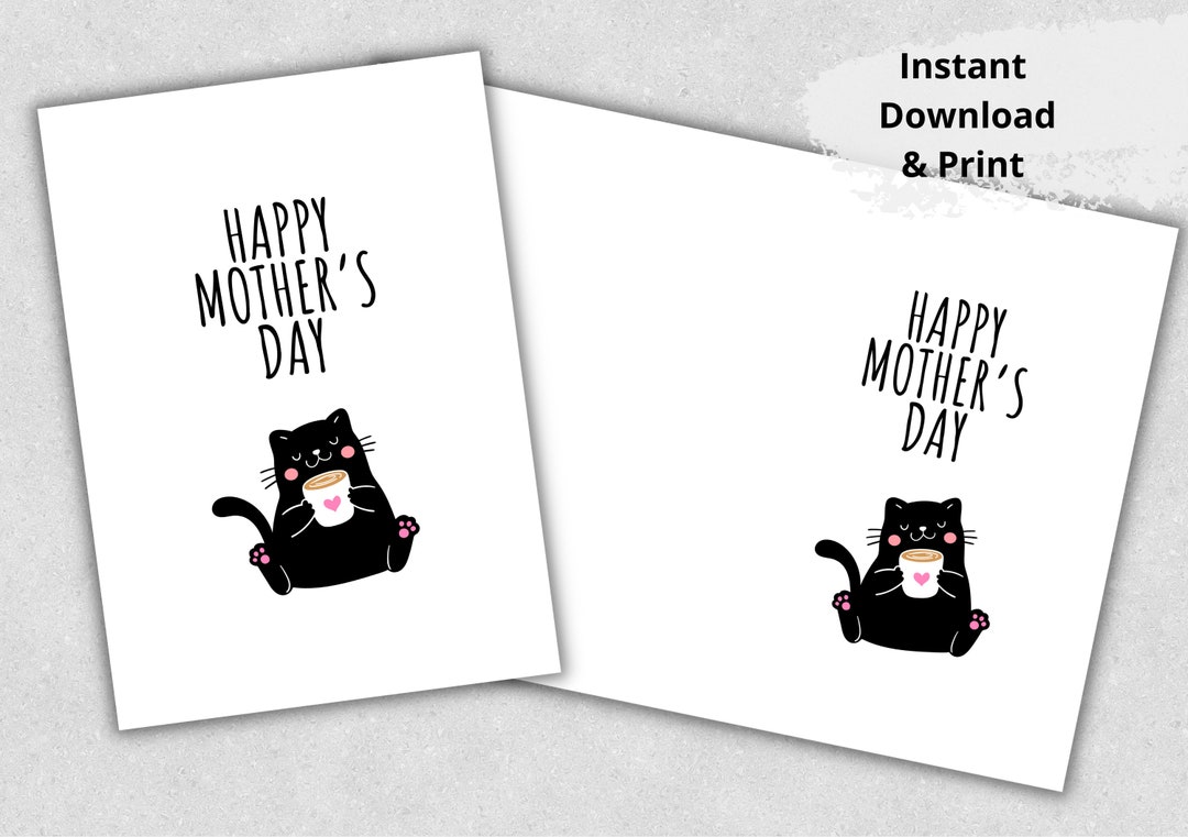 Printable Happy Mothers Day Card Cat Mom Card Black Cat - Etsy