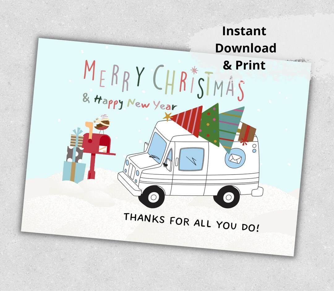 Printable Mailman Thank You Card, Christmas Gift for Mail Carrier