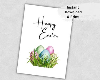 Printable Happy Easter Card, Easter Eggs Card, Watercolor Easter Card, Easter Note Cards, Instant Download, Card to print, Digital pdf