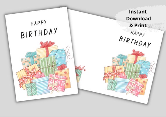 Printable Happy Birthday Card With Gifts. Card Template. Card - Etsy