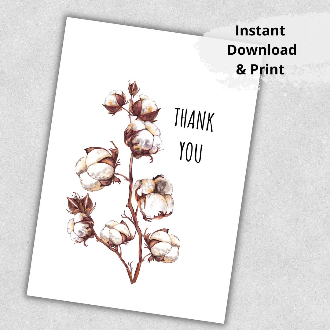 Printable Thank You Card, Thank You Notes, Card With Brown Cotton ...