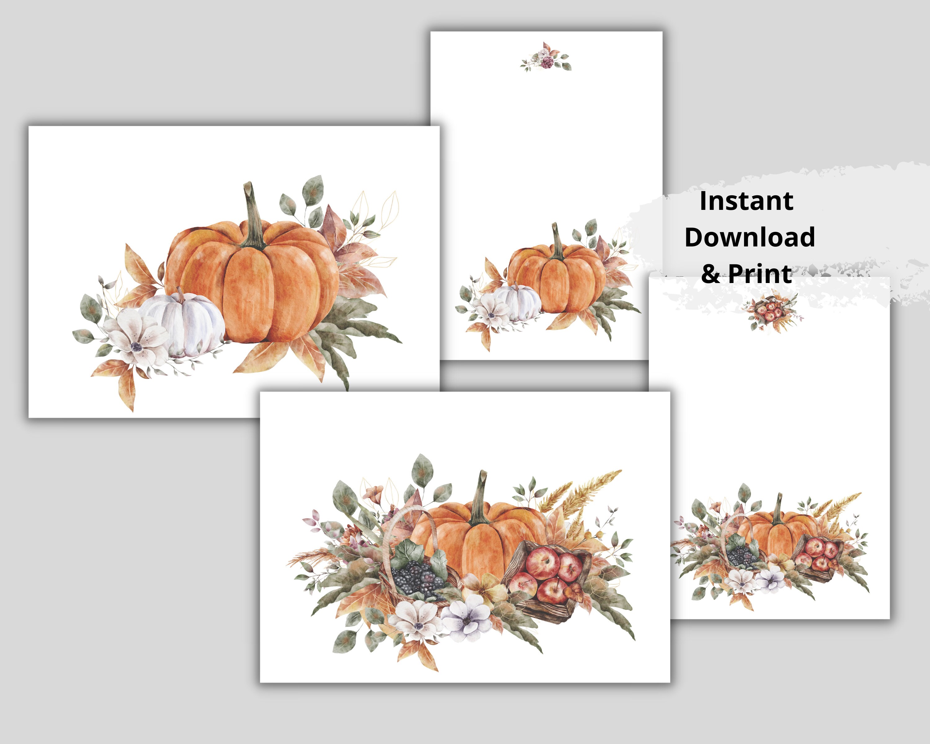 Set of 14 PRINTABLE Autumn Cards Watercolor Pumpkin Greeting - Etsy