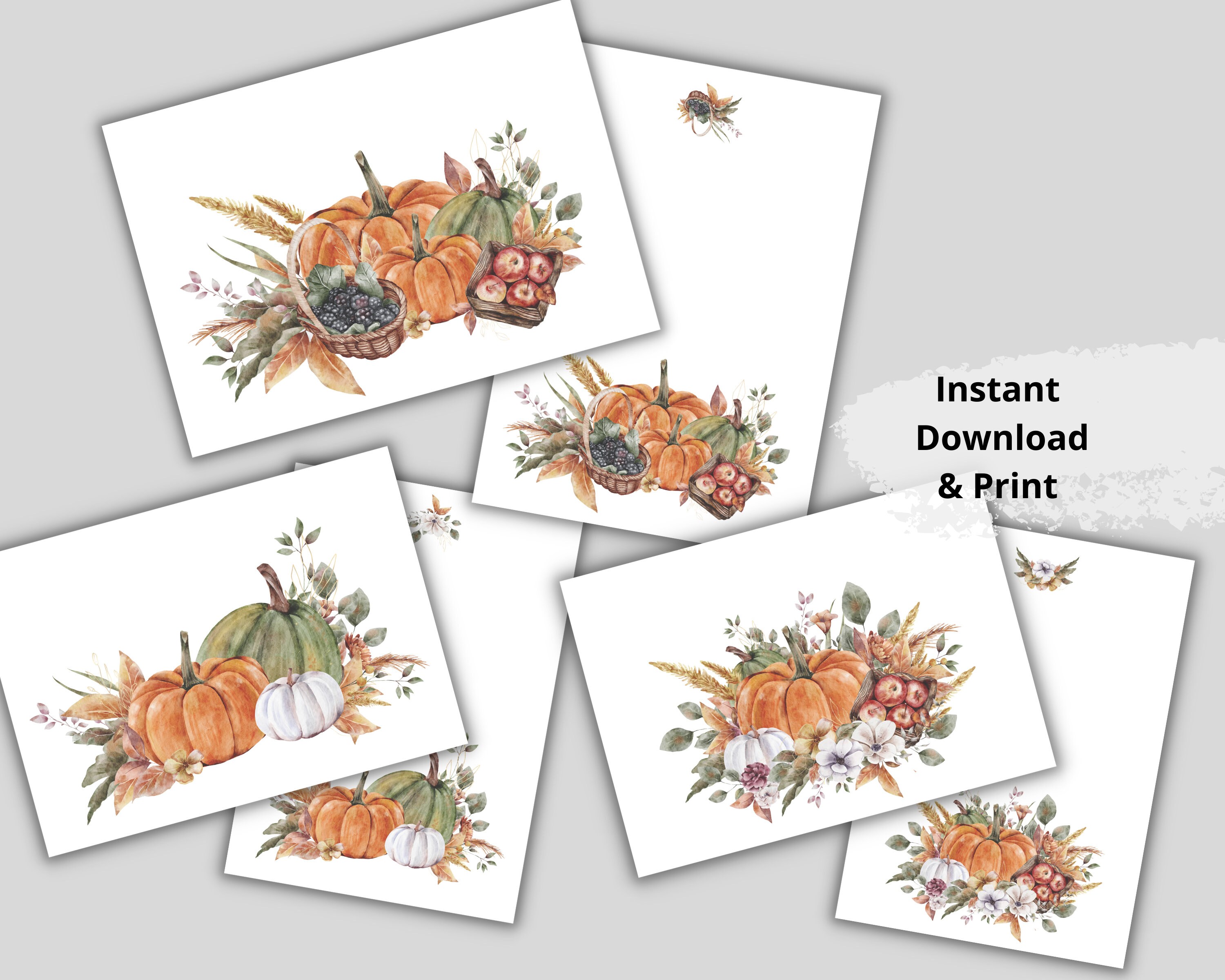 Set of 14 PRINTABLE Autumn Cards Watercolor Pumpkin Greeting - Etsy