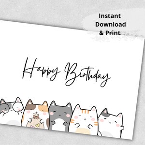 Printable Happy Birthday Cats Card, Funny Happy Birthday Card, Cute ...